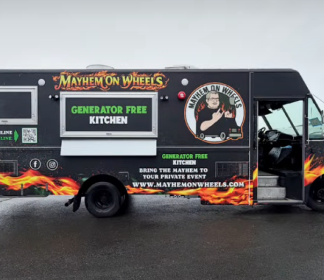 outside view of the generate free food truck mayhem on wheels built by elhaj custom food trucks and trailers